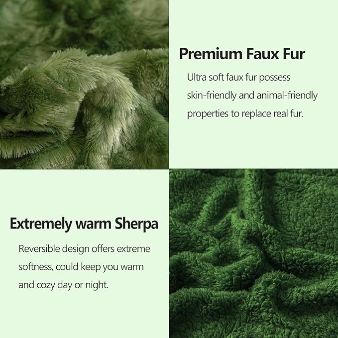 NEWCOSPLAY Super Soft Faux Fur Throw Blanket for Couch Green Sherpa Fuzzy Plush Warm Blanket for Sofa Bed (Green, Throw(40"x50"))
