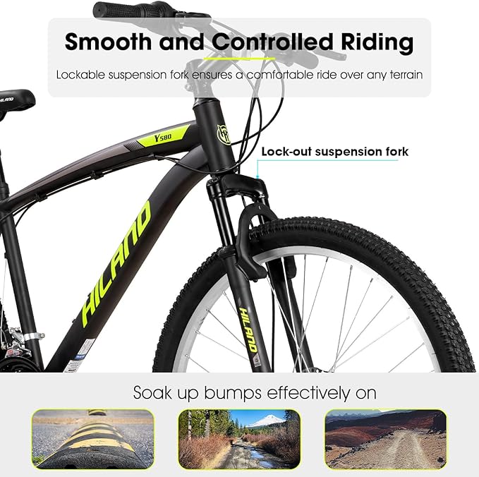 HILAND Mens and Womens Mountain Bike, 26 Inch 18 Speed Mountain Bicycle with Dual Disc Brake, Front Suspension Fork, High Carbon Steel Frame Urban Commuter Bike for Adults