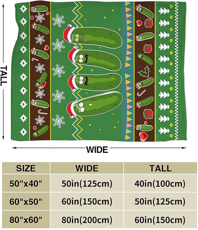 Pickle Blanket Funny Pickles Lovers Gift for Girls Boys Men Women Flannel Fleece Christmas Throw Blanket Cozy Plush Ultra Soft Fuzzy Party Blankets for Bed Couch Sofa 80"X60"