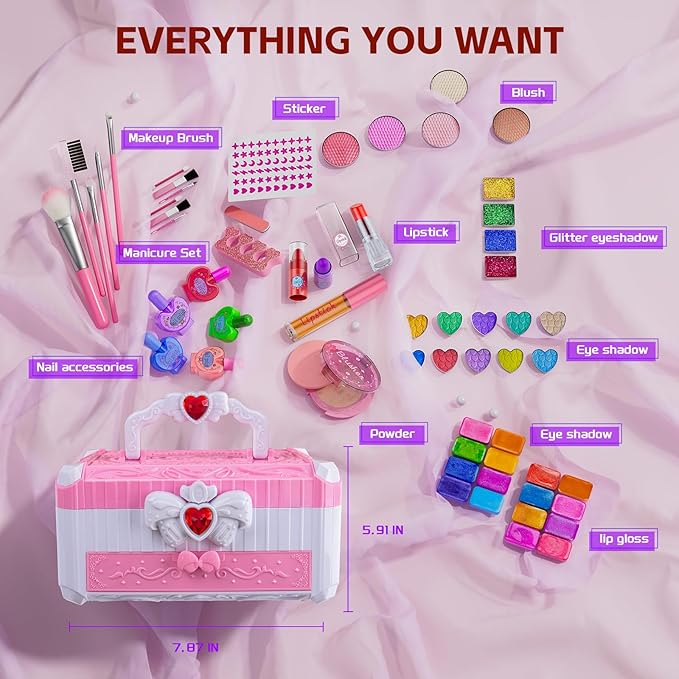 Kids Makeup Sets for Girls Toys - Washable Makeup for Kids with Mirror, Real Dressing Table with Stand, Princess Play Makeup Kit Perfect for 3 4 5 6 7 8-12 Year Old Girls Birthday & Christmas