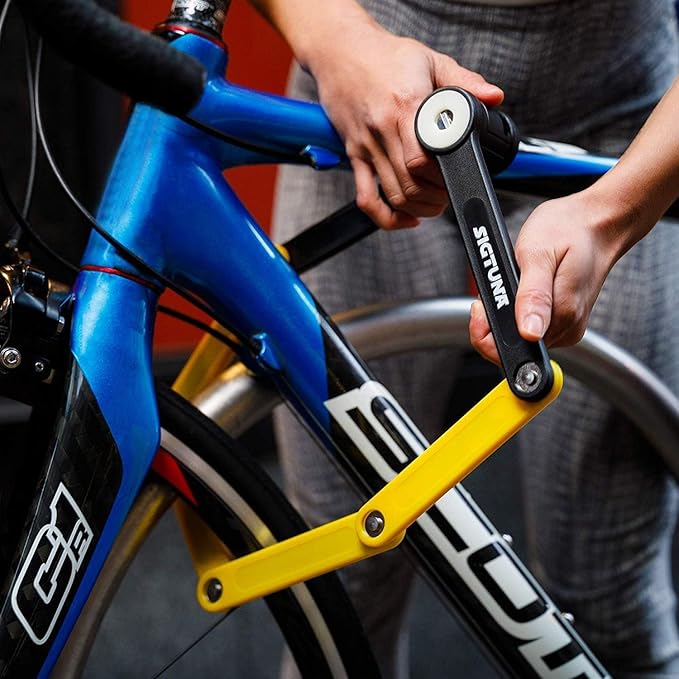 SIGTUNA Folding Bike Lock - Hardened Steel 8mm Fold-Up Heavy Duty Bike Lock with Easy Mounting, Secure Lock and Anti-Scratch Coating - Easily Keep Bike Secure and Paintwork Undamaged - Bicycle Lock