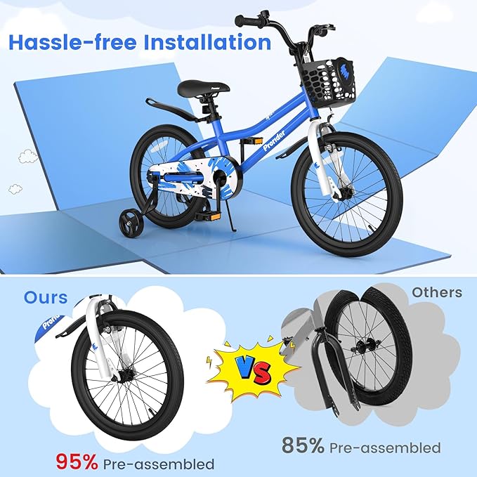 BABY JOY Kids Bike, 12 14 16 18 Inch Children Bikes for Boys Girls Age 3-8 Years w/Training Wheels, Handbrake, Coaster Brake & Removable Basket, Kids Bicycle of Multiple Colors