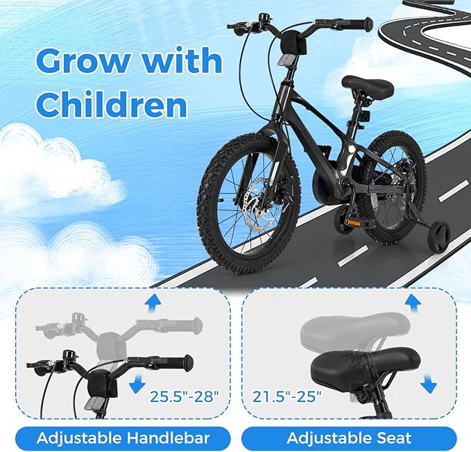 BABY JOY Kids Bike, 16" Magnesium Sporty Bicycle with Dual Disc Brakes, Removable Training Wheels, Body Suspension, Adjustable Handlebar & Saddle, Girls Boys Bike