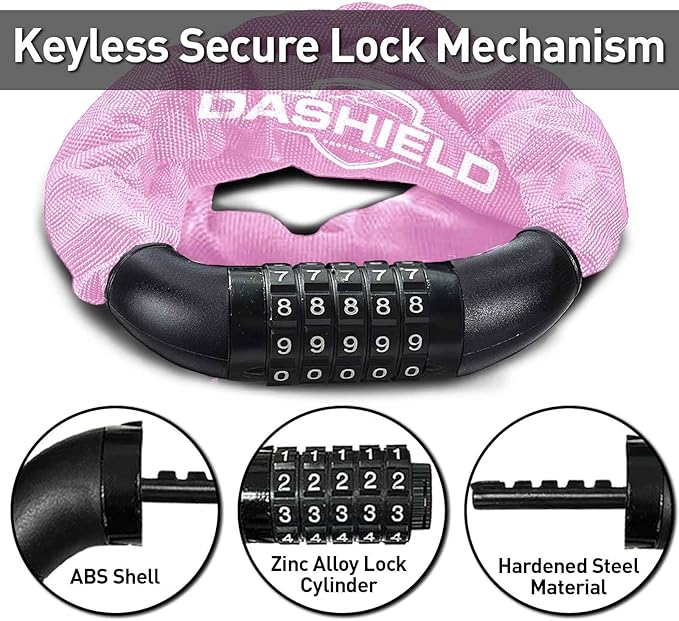 Bike Chain Lock Security 5 Digit Resettable Combination, 51.2 inches Heavy Duty Anti Theft Lock Chain for Bicycle, Motocycle, Scooter, Gate, Fence (Pink, 4.2ft)