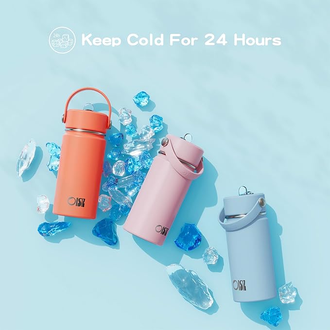 OISIZ Kids Water Bottle with Straw Lid 14oz, Vacuum Insulated 316 Stainless Steel Water Bottles for Kids for School, Leakproof Water Bottle, BPA Free and Keep Cold for 24 Hours