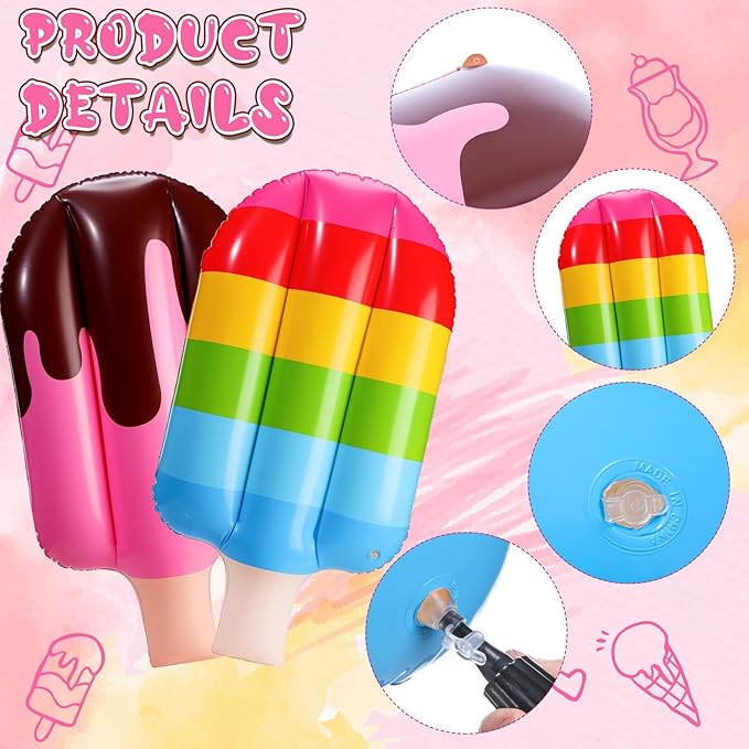4 Pcs 36 Inch Inflatable Ice Cream Blow up Rainbow Ice Cream Inflatable Summer Decorations for Summer Pool Beach Birthday Party Decor