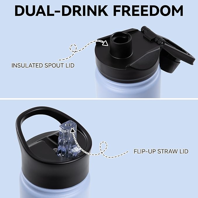 16 oz Insulated Water Bottle Bulk 8 Pack, Straw & Spout Lid, Keep Cold 24H, Spill Proof, BPA-Free, Double Wall, Stainless Steel Kids Water Bottles for School, Sports, Pink Blue Gradient