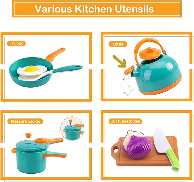 200Pcs Mini Play Kitchen Accessories for Kids, Pretend Cooking Playset with Cookware, Tableware & 2 Fruit Sets, Learning Gift for Girls, Boys, Toddlers, Green