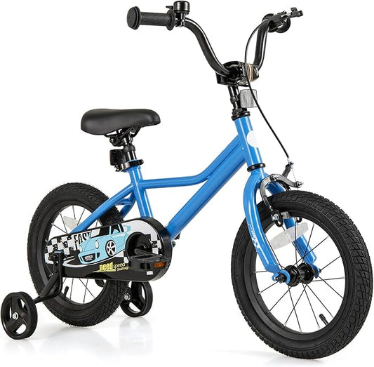 BABY JOY Kids Bike, 12 14 16 18 Inches Car Pattern Sporty Bicycle w/Removable Training Wheels, Hand & Coaster Brakes, Adjustable Seat & Handlebar, Girls Boys Bike