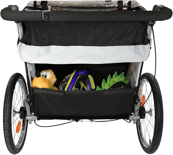 ClevrPlus Deluxe 3-in-1 Double 2 Seat Bicycle Bike Trailer Jogger Stroller for Kids Children | Foldable Collapsible w/Pivot Front Wheel