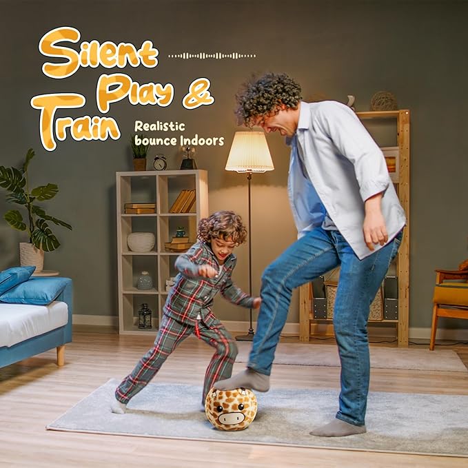 Silent Indoor Soccer Balls for Toddlers 1-3, Inflatable Soft Plush Baby Toddler Soccer Ball Toys Gifts for Kid 3-5 Year Old Boy Girl First Birthday Gift (Giraffe, Pump Include)