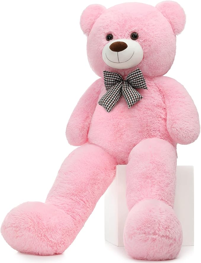 MorisMos Bow Tie Giant Teddy Bear, 55inch Large Big Teddy Bear Plush, Lifesize Stuffed Animals for Girlfriend, Pink