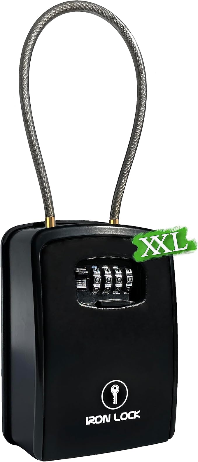 Iron Lock® XXL Portable Key Lock Box and Wall Mounted with Removable Cable Shackle Waterproof Indoor Outdoor 4 Digit Combo Resettable Code with A B Switch Extra Large Key Lockbox Outside (XXL, Black)