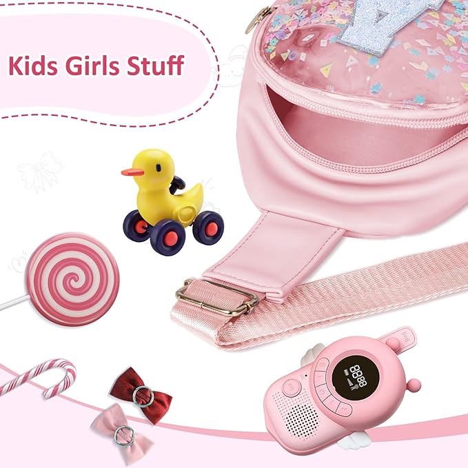 COSHAYSOO Pink Toddler Girls Purse Birthday Gifts Age 1-3 2-3 2-4 3-5 4-6 5-7 Little Girl Kids Sling Bag Cross Body Clear Pouch, Cute Fun Pre-k Kindergarten Childrens Presents Initial Letter M