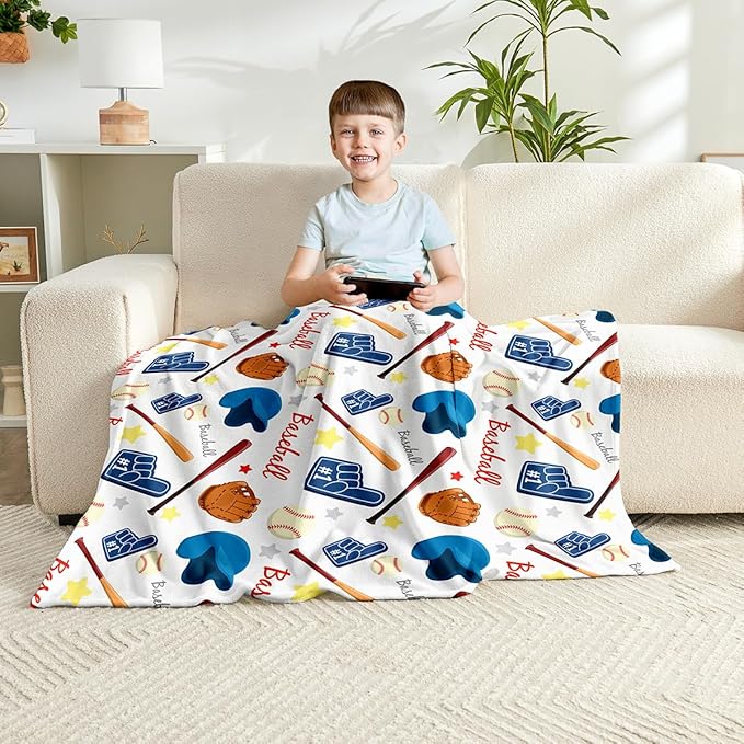 Wajade Baseball Gifts for Boys Girls - Baseball Blanket Birthday Christmas Decor for Kids Age 3 4 5 6 7 8 9 10 11 12 Years Old Teens Child Toddler Throw White 50"x60"