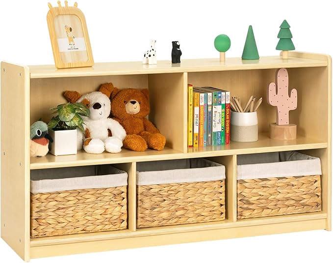 5-Compartment Montessori Bookshelf, Toy Storage Organizer, 2-Layer Toddler Bookshelf for Playroom Storage, Book Shelf for Kids Rooms, School, Nursery