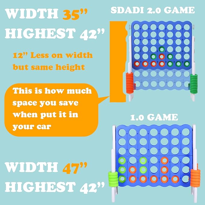 SDADI Jumbo 4 in a Row Game, 4-to-Score Giant Game Set with Adjustable Height (2.5-3.5 FT) for Kids & Adults, Indoor/Outdoor Connect Game with Quick-Release Slider, Perfect for Family and Party Games