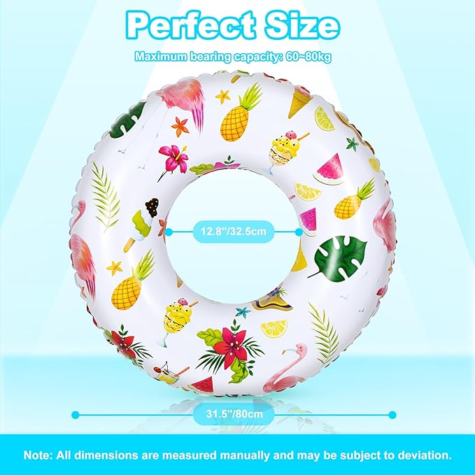 HeySplash Cartoon Swim Ring, Inflatable Durable Round Shaped Flamingo Summer Pool Beach Party Swimming Float Tube, Water Fun Swim Pool Toys with Repair Patch for Adults, 80cm Diameter, White+Yellow