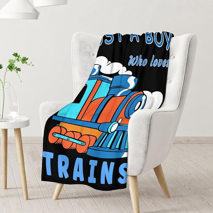 Train Throw Blanket for Men - Furry Comfort Flannel Throws - 60"x80" Inches Twin Size for Decorations - Black Vintage Train Blankets Gift