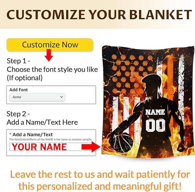 Basketball Gifts with Name for Boys, Personalized Basketball Throw Blanket for Kids Teens, Cool Sport Blankets for Basketball Lovers, Custom 40x30 Inches Throws for Lap Couch Sofa Bed