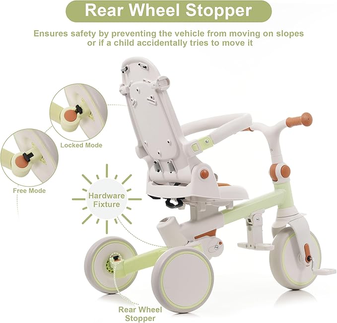 Toddler Trike Collapsible Frame Lightweight Kid Rider Tricycle 7-in-1 Removable Pedal Ages 1Y-6Y