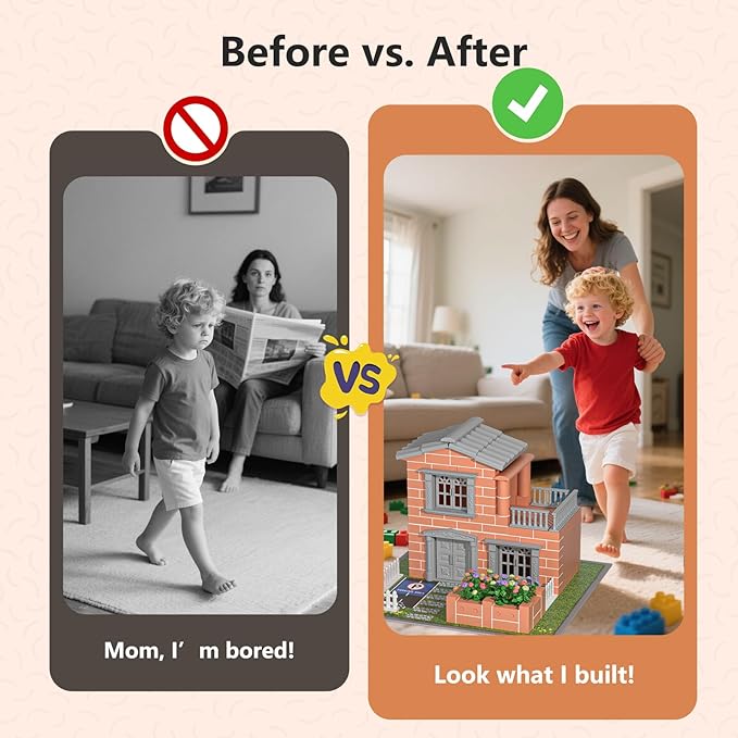 Mini House Building Kit for Kids Age 8+ - Block Building Toys with Real Mini Bricks, STEM Creative Gifts for Boys Girls- DIY Tiny House Construction Set