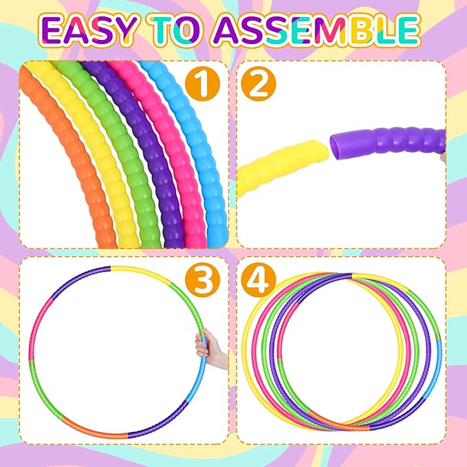 Sratte 12 Pcs Toy Hoop for Kid - Detachable & Adjustable Colored Hoop Exercise Ring Plastic Circle for Kid, Teen Gymnastics, Dog Agility Equipment, Require Self Assembly (Stylish Colors, 32 Inch)