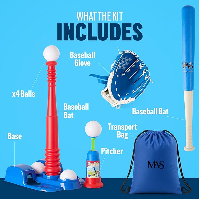 Kids Baseball Training Set – Baseball Bat, Glove, Tee, Pitcher, 4 Balls & Carry Bag – Indoor & Outdoor Sports Toy for Boys & Girls Ages 3-8 – Basebal Starter Kit for Children’s Development