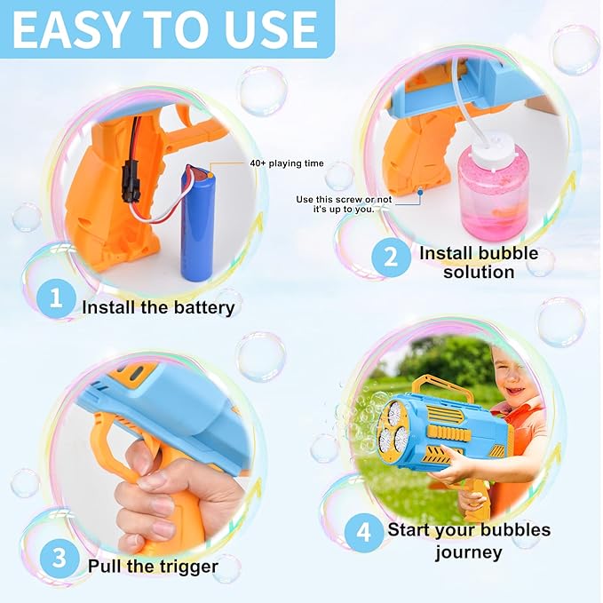 Upgraded Bubble Gun No Dip, Bubble Machine Gun with Light, 9000+ Bubbles Per Min Bubbles for Kids Toys, 2025 Top for Kids, Grandkids, Boys, Girls 4-12 Years Old -Blue
