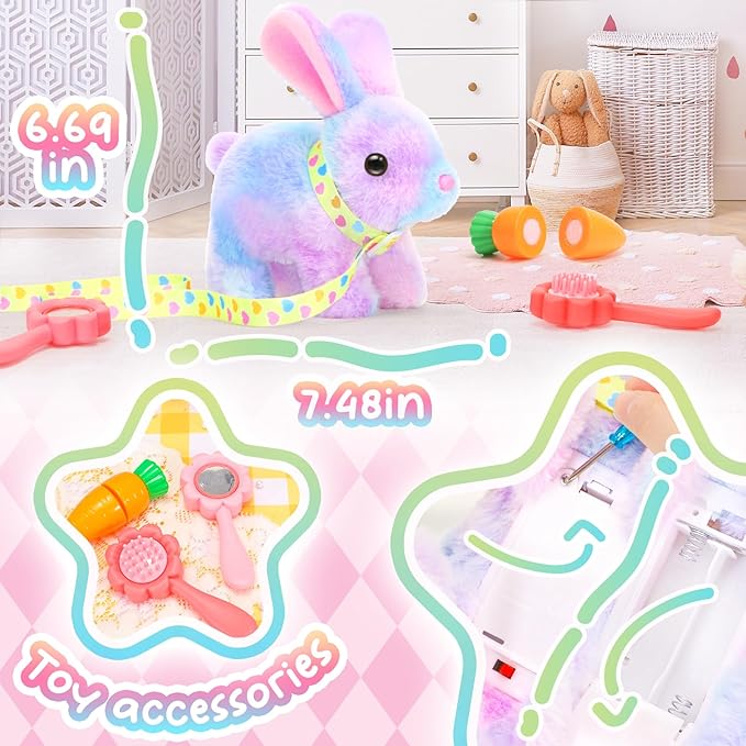 Tagitary Plush Toys Hopping Easter Stuffed Bunny with Sounds,Wiggling Ears,Jumping,Twitching Mouth and Nose,Easter Basket Stuffer Decor School Prize Birthday Gift for Kids