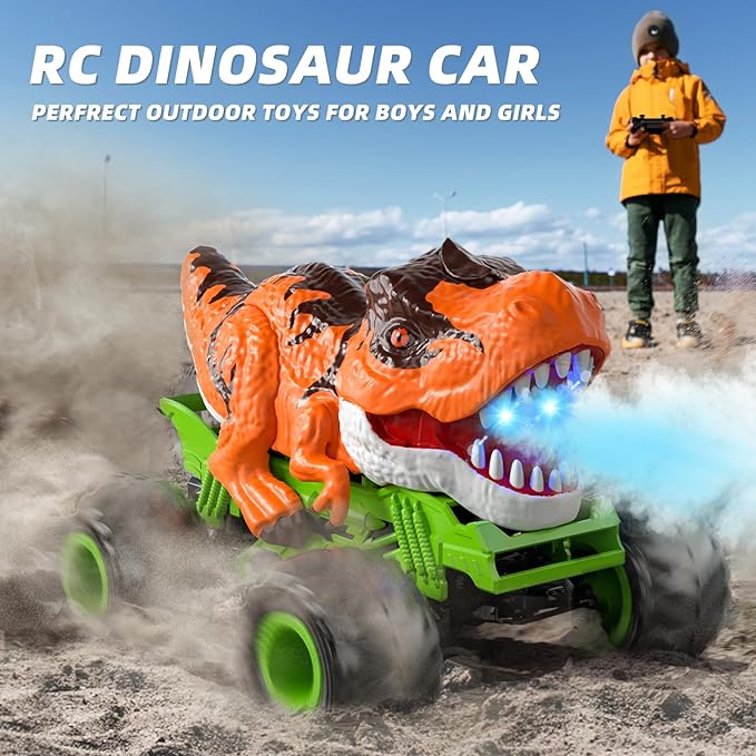 Bennol Remote Control Dinosaur Car for Boys Kids, 2.4Ghz RC Dinosaur Truck Toys for Toddlers, Electric Hobby RC Car Toys with Light & Sound Spray Birthday Gift for 3 4 5 6 7 8 Year olds Kids Boys