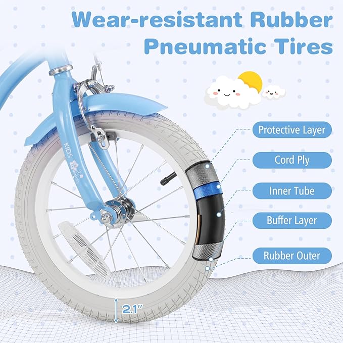 BABY JOY Kids Bike, 12 14 16 18 20 Inch Boys Girls Bike w/Adjustable Seat, Removable Basket, Handbrake & Coaster Brake, Training Wheels or Kickstand, Kids Bicycle with Multi-Color