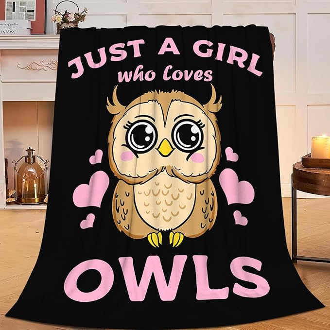 Owl Blanket Just A Girl Who Loves Owls Throw Blanket Gifts for Kids Girls Boys Adults Women Men Super Soft Cozy Plush Fluffy Fuzzy Fleece Blanket Decor 40''X50''