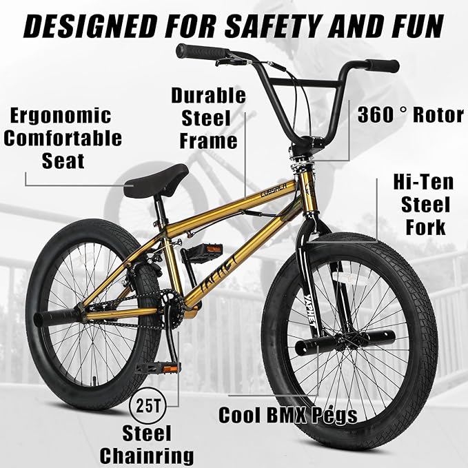Freestyle BMX Bike, 20 Inch Yaphet Bicycle for Teen Beginner and Adult Riders, Bike with Hi-Ten Steel Frame, Multiple Colors
