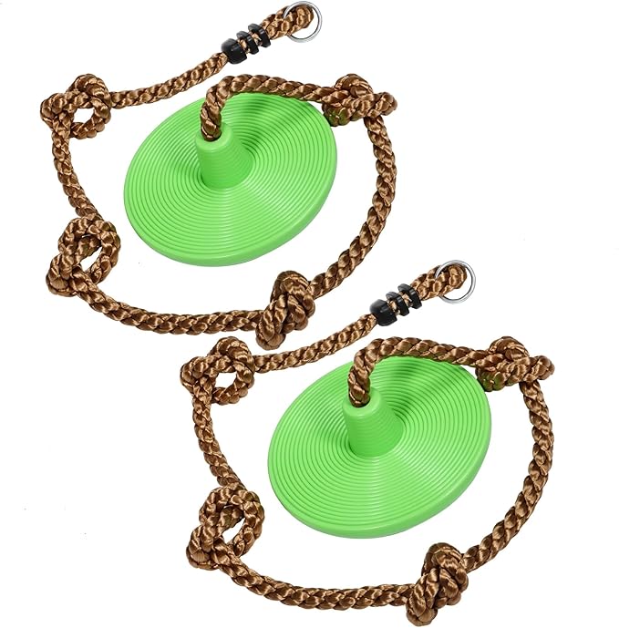 REDCAMP 2 Pack Climbing Rope Swings for Trees, Heavy Duty Plastic Disc Swing Seat for Kids and Adults with Hanging Strap, Green