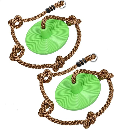 REDCAMP 2 Pack Climbing Rope Swings for Trees, Heavy Duty Plastic Disc Swing Seat for Kids and Adults with Hanging Strap, Green
