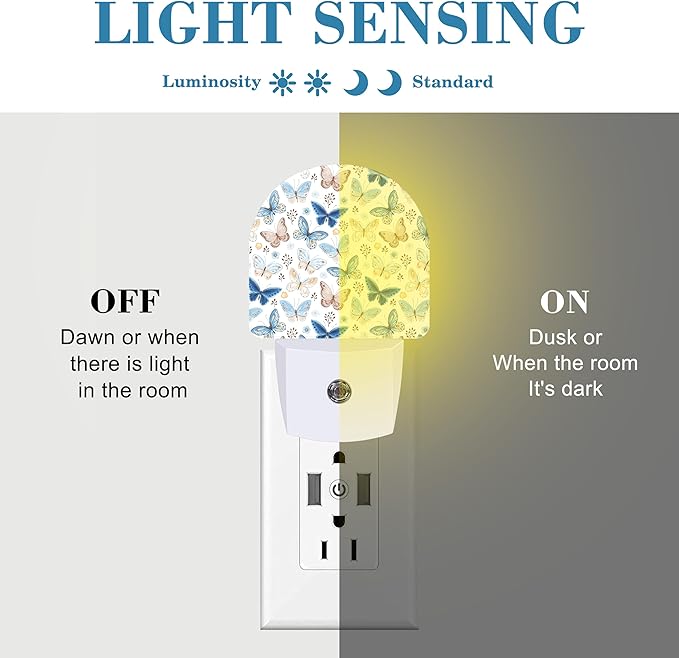Plug in Night Lights Vintage Blue and Brown Butterflies Nightlight Plug Into Wall Dusk to Dawn Sensor LED Night Light for Kid Girls Boys Room Decor,Hallway,Kitchen,Bathroom,Nursery,Stairs