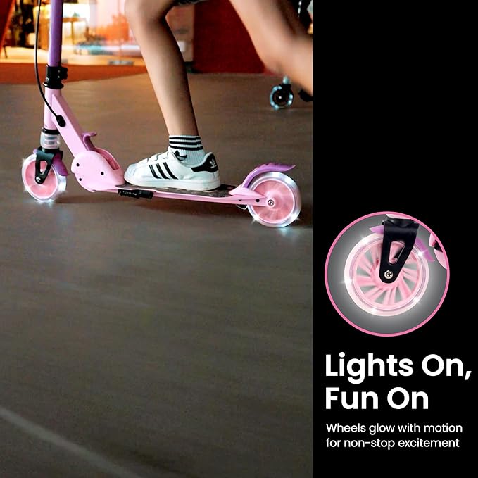Aero Scooter for Kids 5-12 | Dynamic Lights, Hand Brake & Shock Absorption | Boys Girls 2 Wheels Kick Scooter | Foldable & Height Adjustable