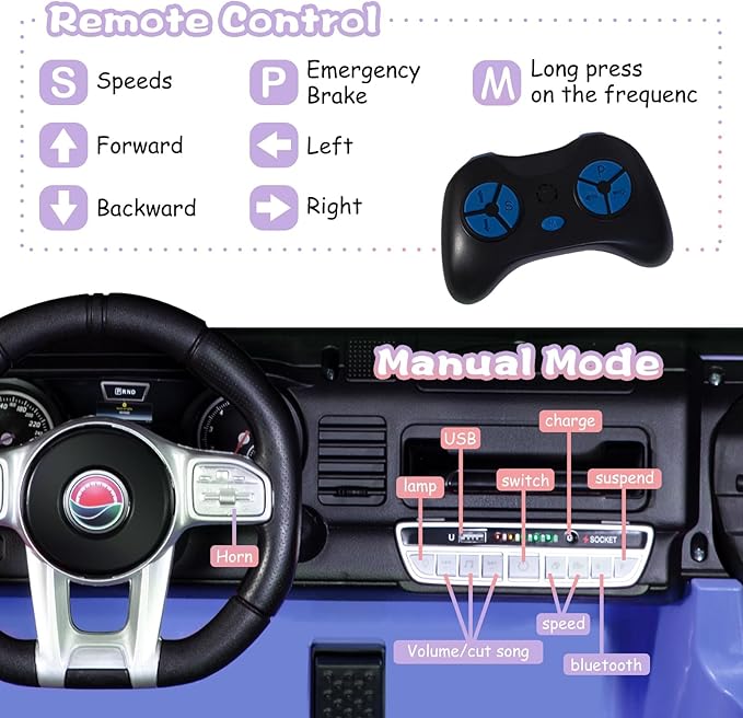 OTTARO 2 Seater Ride on Car Truck, 12V Large Electric car Vehicles 2 Seater Battery Powered Cars for Kids with Remote Control, Spring Suspension, LED Lights, Music (Blue)