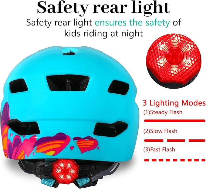 Kids Bike Helmet, Youth Toddler Boys Girls Helmets, 2 Size Adjustable for Ages 2-3-5-8-14 Years, Child Helmet with Visor and LED Light, Lightweight Multi-Sport Bicycle Scooter Cycling Helmets