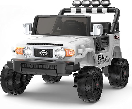 24V Ride on Toys for Kids, Licensed Toyota FJ, 2 Seater Ride on Car with Remote Control, Electric Car w/ 4-Wheeler Suspension, Led Light, Music, USB, Electric Vehicle for Age 3-8, White
