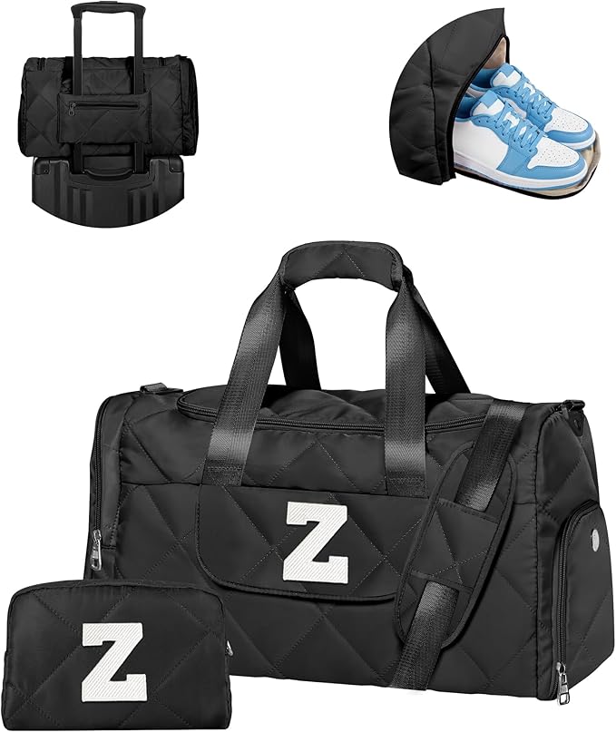 Christmas Stocking Stuffer Ideas for Women Teen Girls, Initial Duffle Bag, Dance Bag with Makeup Pouch, Personalized Gift for Her, Teen Girl Gifts Trendy Stuff, Travel Essentials