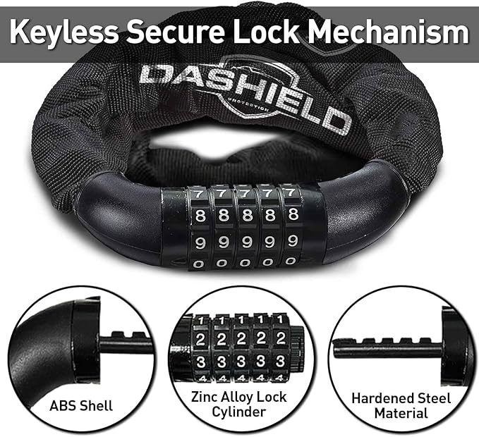 Bike Chain Lock Security 5 Digit Resettable Combination, 51.2 inches Heavy Duty Anti Theft Lock Chain for Bicycle, Motocycle, Scooter, Gate, Fence (Black-2PK, 4.2ft)