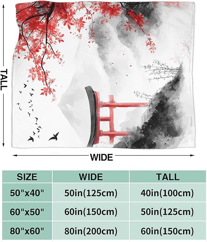 Japanese Samurai Blanket for Women Mens, Japanese Cherry Blossom Fleece Blanket Gifts for Boys Girls, Warm Cozy Soft Flannel Stuff for Bed Sofa Couch 80" x 60"