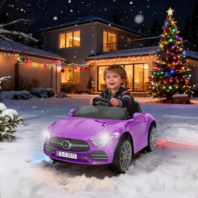 12V Kids Ride On Car with 2.4G Remote Control,Battery Powered Electric Car Ride On Vehicle Double Doors, 5 Point Safety Belt,LED Light (SC-Purple)