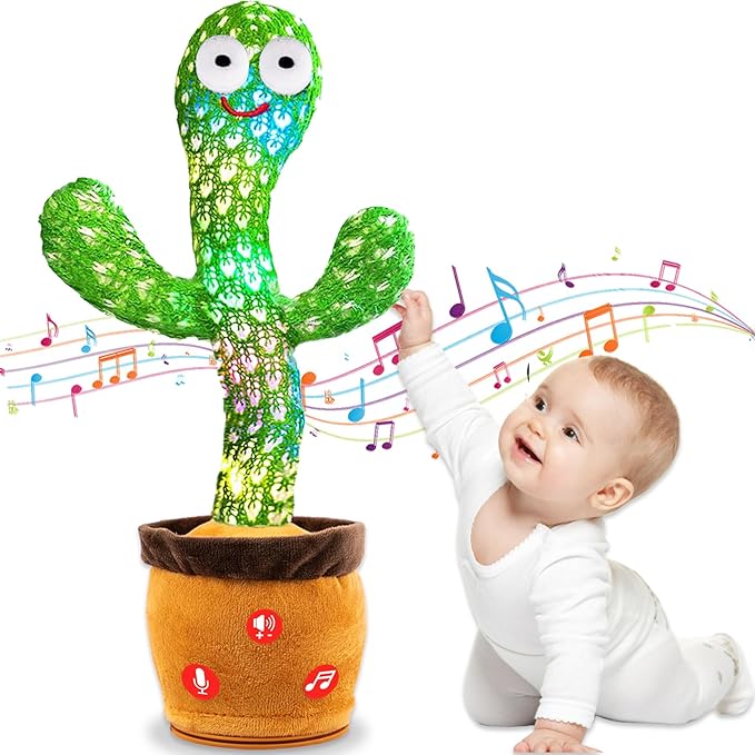Talking Dancing Cactus Plush Toy for Baby Toddler 6-18 Months - Volume Adjustable Mimicking and Singing Cactus with Music & Light - Funny Birthday Gifts for 1 Year Old Boy Girl
