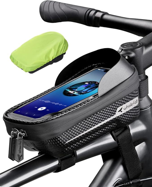 whale fall Bike Frame Bag Waterproof, 3D Eva Hard Shell, Bike Phone Holder, Bicycle Top Tube Bag, Cycling Pouch with Rain Cover, Bike Accessories for Phones Under 7"