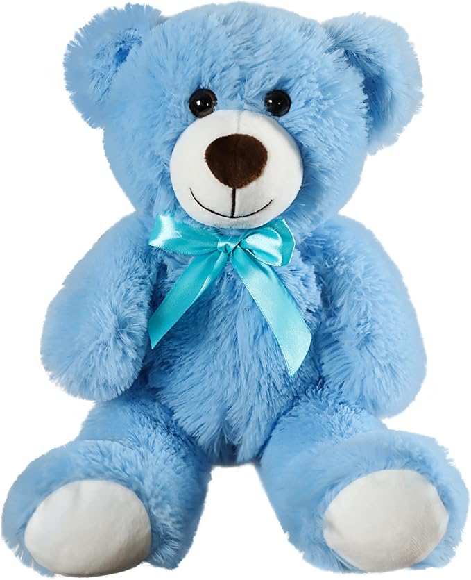 Plush Teddy Bear Cute Stuffed Animal Bear with Bow Plush Toys Gift for Kids and Girls 35cm/13.8 Inches (Blue)
