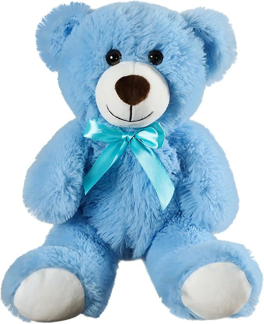 Plush Teddy Bear Cute Stuffed Animal Bear with Bow Plush Toys Gift for Kids and Girls 35cm/13.8 Inches (Blue)