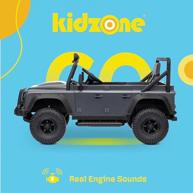 Kidzone Licensed Land Rover Defender 110 SVX 12V Ride On Car for Kids Ages 3–8, Electric SUV Toy with Parent Remote Control, Bluetooth Music, LED Headlights, Off-Road Wheels, Grey